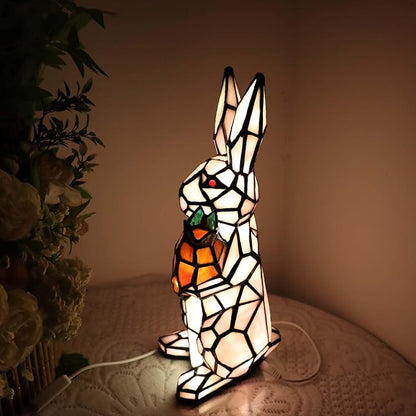 Bieye L10949 Rabbit Holds Carrot Tiffany Style Stained Glass Accent Table Lamp for Home Decor (Pink)