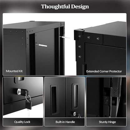 VINGLI Garage Wall Cabinet with Locking Doors and Adjustable Shelf, Metal Wall Cabinet, Floating Upper Storage Cabinet (Black, 30''W x 12''D x 28''H)