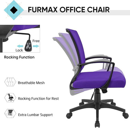 Furmax Office Chair Ergonomic Computer Desk Mesh Chair Mid Back Swivel Lumbar Support with Armrest (2, Violet)