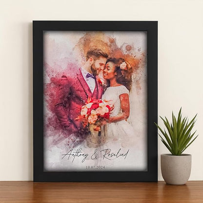 GABITA Personalized Wall Art for Couples, Anniversary Canvas for Couple Parent Grandparent, Watercolor Couple Portrait, Romantic Wall Decor, Wedding Keepsake