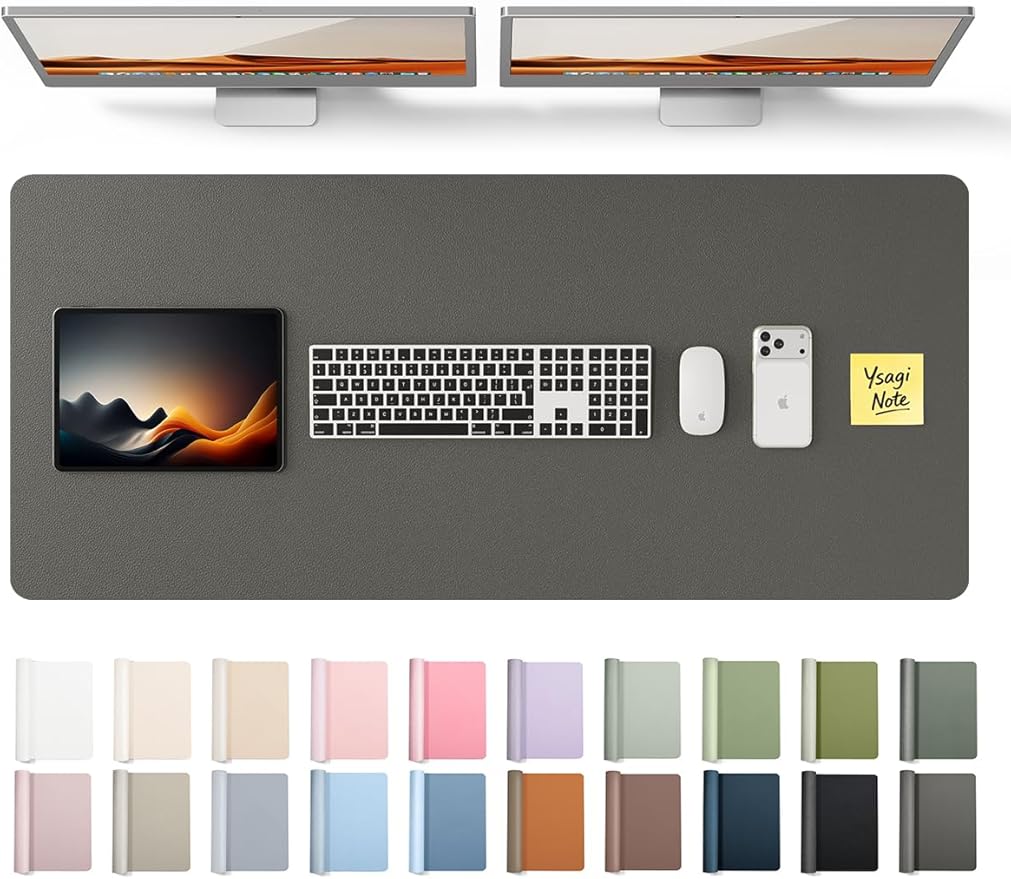 YSAGi Leather Desk Pad Protector, Office Desk Mat, Large Mouse Pad, Non-Slip PU Leather Desk Blotter, Laptop Desk Pad, Waterproof Desk Writing Pad for Office and Home (Dark Grey, 47" x 17")