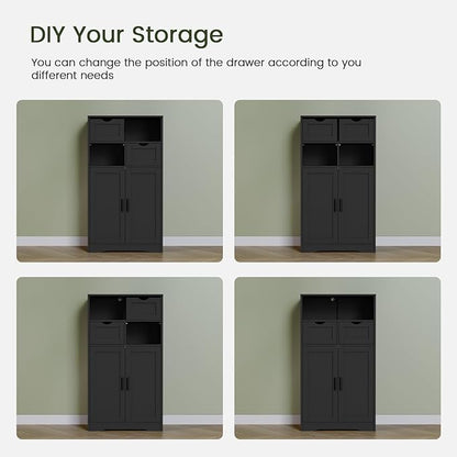 Iwell Storage Cabinet with Doors & Shelves, Kitchen Pantry Cabinet, Bathroom Cabinets for Living Room, Kitchen, Laundry, Black