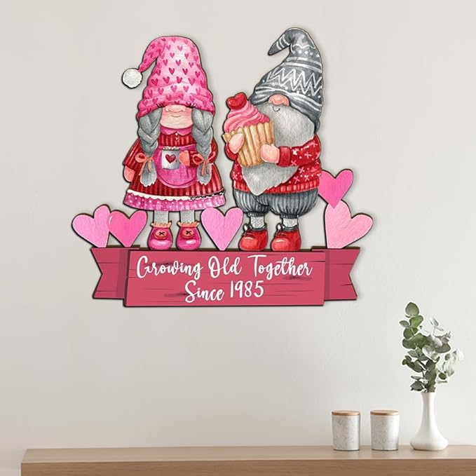 Growing Old Together Gnomes Wooden Plaque, Personalized Gifts for Him Her Husband, Custom Wood Sign Anniversary Couples Gift, Valentine Christmas Gift For Parents, Grandparents Decorations Sign 21