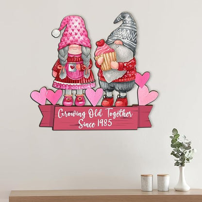 Growing Old Together Gnomes Wooden Plaque, Personalized Gifts for Him Her Husband, Custom Wood Sign Anniversary Couples Gift, Valentine Christmas Gift For Parents, Grandparents Decorations Sign 21
