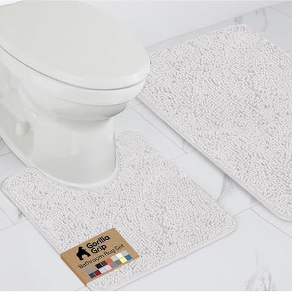 GORILLA GRIP Bathroom Rug Sets, Soft Chenille 2 Piece Area Rugs Set, Toilet Base Mat and 30x20 Carpet, Absorbent Microfiber Washable Mats Dry Quickly, Home Décor and Bath Room Accessories, White