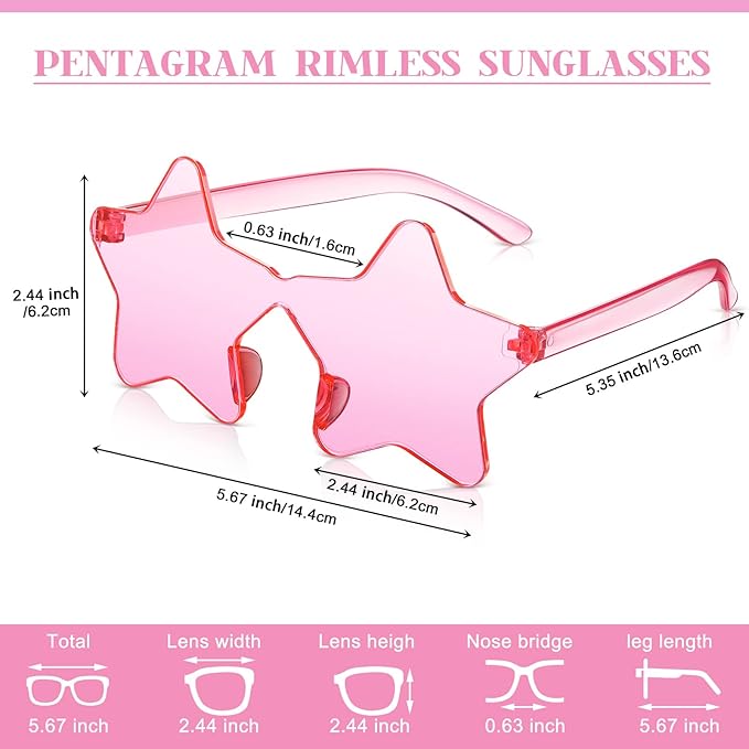Cindeer 40 Pairs Rimless Star Shape Sunglasses Colorful Transparent Sunglasses Pentagram Glasses for Party