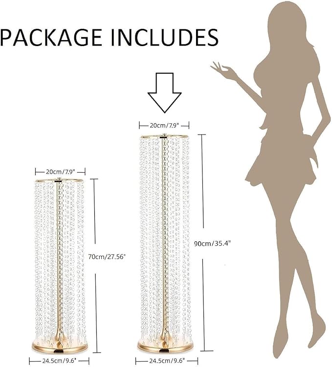 2Pcs 35.43in Tall Metal Wedding Centerpieces with Chandelier Acrylic Crystals Flower Stand, Elegant Wedding Centerpiece Decoration Leads Road Stands for Wedding Party Dinner Event Hotel Home Décor