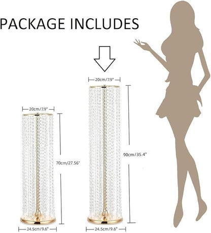 2Pcs 35.43in Tall Metal Wedding Centerpieces with Chandelier Acrylic Crystals Flower Stand, Elegant Wedding Centerpiece Decoration Leads Road Stands for Wedding Party Dinner Event Hotel Home Décor