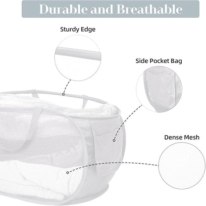 4 Pack Foldable Laundry Basket Hamper, Collapsible Laundry Baskets with Pocket, Mesh Pop Up Laundry Hamper, Clothes Hamper with Reinforced Handles for Laundry, Bathroom, Kids Room, Dorm or Travel