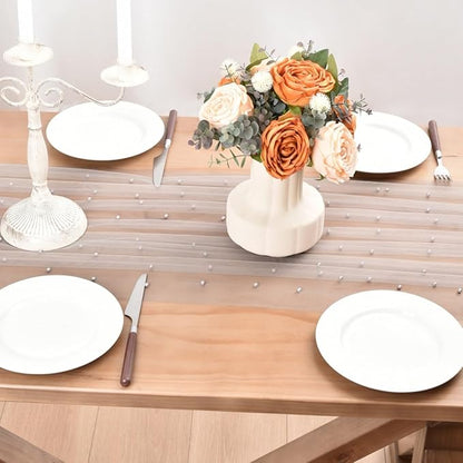 Gray Pearl Fall Thanksgiving Table Runner Boho Rustic Tulle Lace Table Runner for Baby Shower Wedding Arch Decor Veil Dessert Table Decor