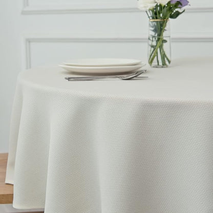 maxmill Round Textured Tablecloth Spill-Proof Wrinkle Free Soft Jacquard Table Cloth for Circular Table Cover, for Dining Room Buffet Banquet Parties Holiday Dinner, 70 Inch Ivory