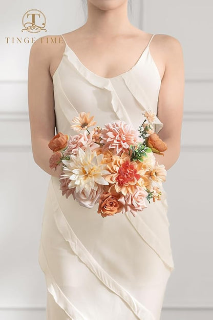 TINGE TIME Fake Flowers Artificial Flowers Peonies Bulbous Chrysanthemum Daisy Hydrangea Sunflower Violets Dahlia Daffodils Epiphyllum Orchid Cherry Blossom Camellia Leyaron (Blush & Champagne)