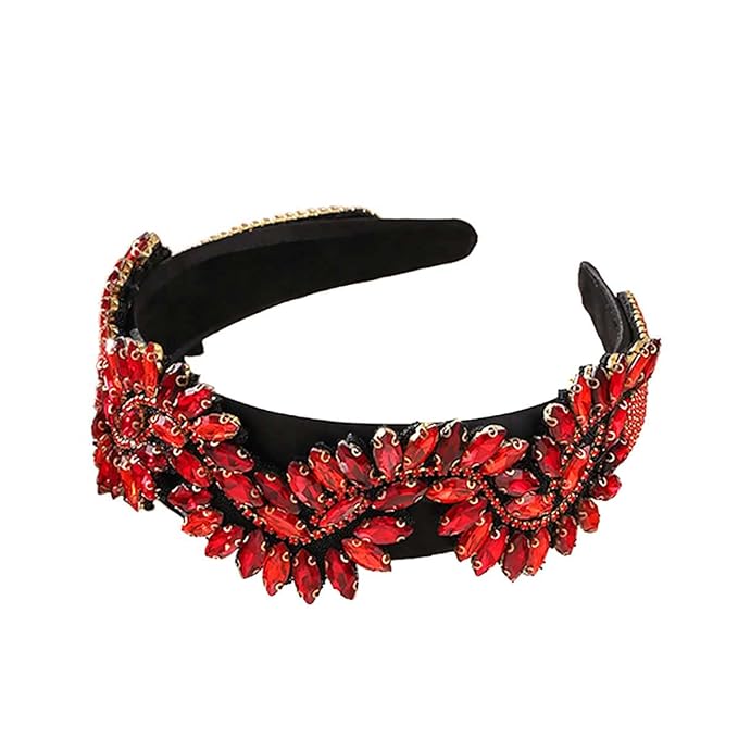 Rhinestone Headbands for Women, Baroque Crystal, Jeweled Decorative for Girls & Women (Red)