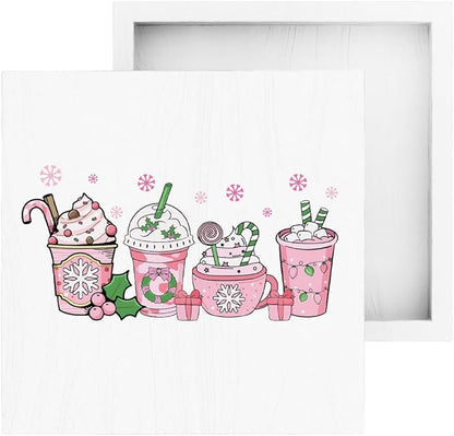Pink Christmas Coffee Bar Decor for Home Pink Hot Chocolate Decorations Christmas Decorations for Home Merry Xmas Decor for Office Table 5 x 5 Inches