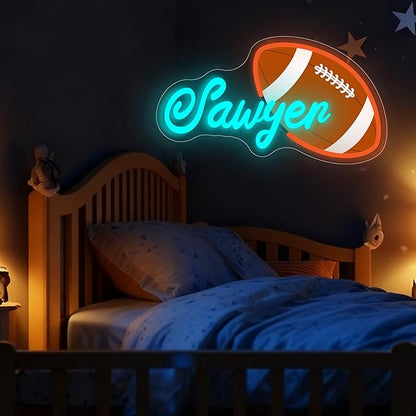 Custom Name Neon Sign, Personalized Neon Light with Rugby Pattern, Customizable Sports Led Light Up Signs for Player Presents Kids Bedrooms Birthday Party Presents Bar Man Cave Club Wall Decor
