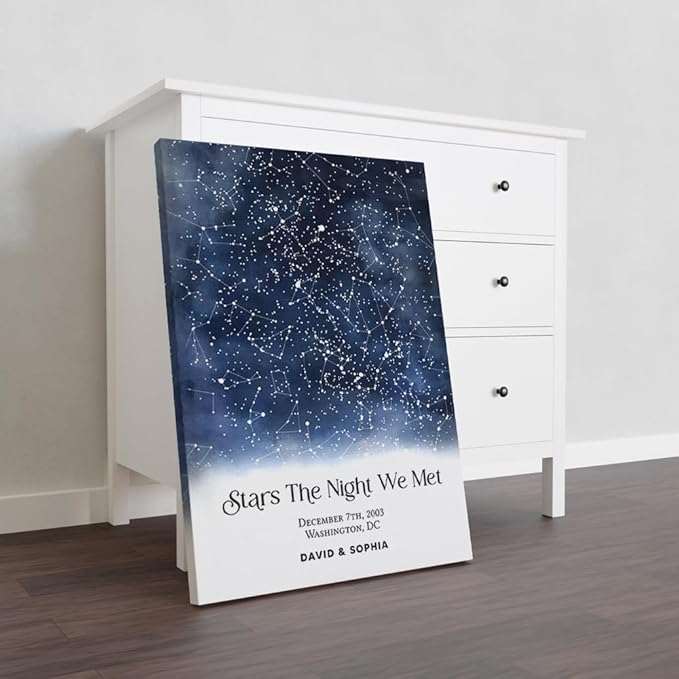 GABITA Personalized Wall Art for Couples, Anniversary Canvas for Couple Parent Grandparent, Stars The Night We Met Canvas Poster, Night Sky Map By Date & Location for Anniversary Keepsake