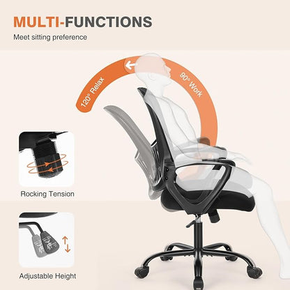 Sweetcrispy Ergonomic Mid-Back Mesh Home Office Desk Chair with Wheels, Lumbar Support, and Comfortable Armrests for Home, Bedroom, Study, Office