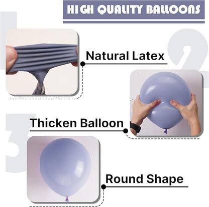 PartyWoo Dusty Blue Balloons 101pcs 12 Inch Boho Dusty Purple Muted Lavender Latex Balloons for Boy Baby Shower Anniversary Bachelorette Graduation Engagement Birthday Party Decorations Blue-F16