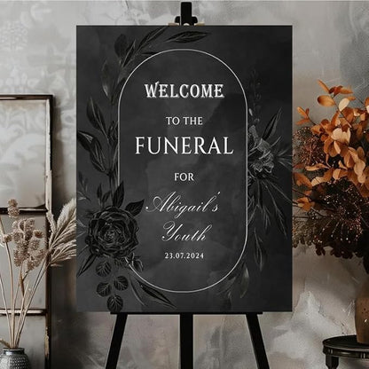 Funeral For My Youth 30th Birthday Party Welcome Sign, Personalized RIP Twenties Custom Welcome Board, Gothic Farewell to Youth Decor.