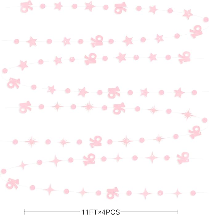 Glitter Pink Number 16 Circle Dot Twinkle Star Garland Hanging Streamer Bunting Banner Backdrop Decorations for Girls Happy 16th Birthday Sweet Sixteen 16th Anniversary Cheers to 16 Years Party Decor