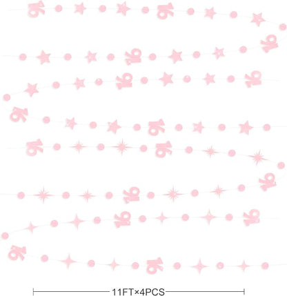 Glitter Pink Number 16 Circle Dot Twinkle Star Garland Hanging Streamer Bunting Banner Backdrop Decorations for Girls Happy 16th Birthday Sweet Sixteen 16th Anniversary Cheers to 16 Years Party Decor