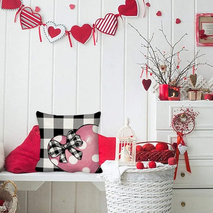 GEEORY Buffalo Plaid Valentines Day Pillow Covers 18x18 Set of 4 Valentine Day Decor Polka Dot Pink Heart with Bow Love Truck Decorative Throw Pillows for Sofa Couch Cushion Decorations G447-18