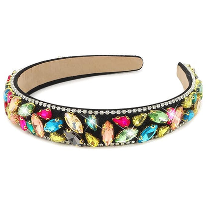 Wecoe Rhinestone Headband Women Vintage Multi-colored Non Slip Fashion Bling Sparkly Diamond Headband Halloween Renaissance Costume Hair Accessories For Women Girls Holiday Birthday Gift