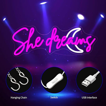 She Dreams Neon Sign, Neon Signs for Wall Decor Neon LED Signs Room Neon Light Up Signs Home Decor