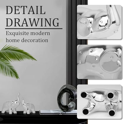 prosfalt A Pair Elephant Statue Home Decor,Modern Style Figurines,Sculpture for Office Desktop Bookshelf Living Room (Ceramics Silver)