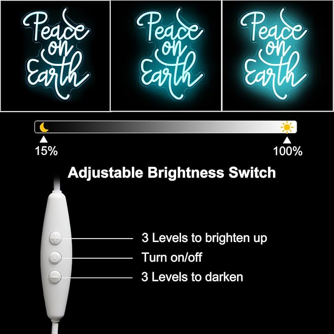 Peace on Earth Neon Sign Ice Blue Letter LED Neon Light Dimmable Neon Light Up Signs for Bedroom Man Cave Church Christmas Party Decor Blessing Gift