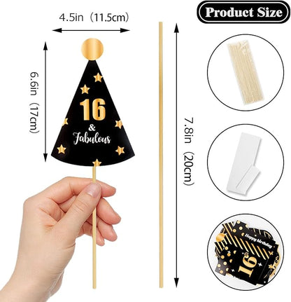 LINGTEER Happy 16th Birthday Party Photo Booth Props,Cheers to 16th Birthday Sixteen Years Old Bday Party Centerpieces Props Decorations Sign.