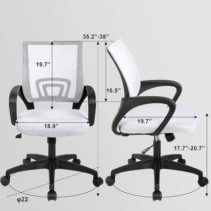 BestOffice | Ergonomic Office Chair | Mid-Back Swivel Desk Chair | Breathable Backrest & Lumbar Support | Adjustable Height | Sponge Seat | Rolling Wheels | White | for Adults & Women | Pack of 2