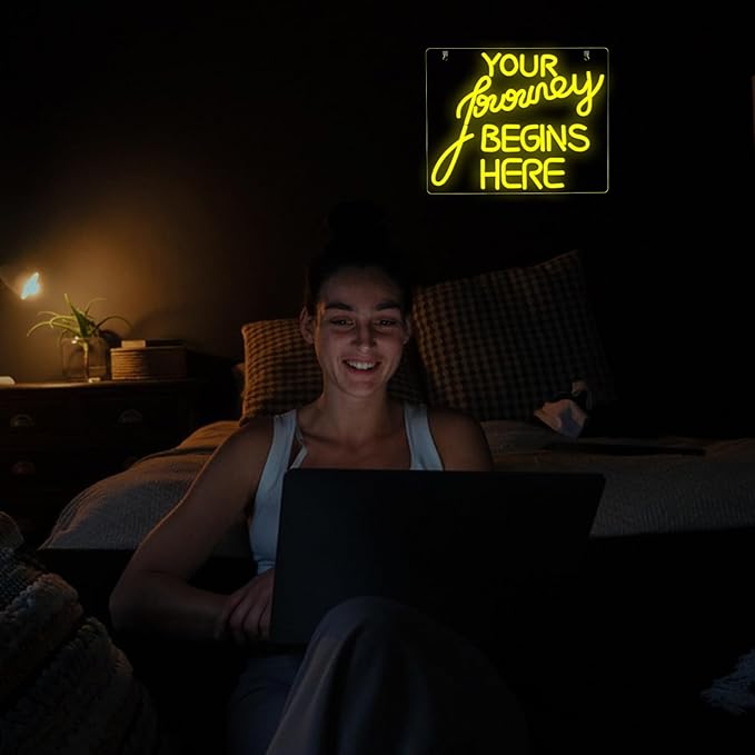 NOSUN Journey Begin Neon Sign Wedding Neon Signs for Wall Decor LED Sign Yellow Neon Light Sign Neon Lights with Dimmable Encourage for Bedroom Bar Club Apartment Home Party