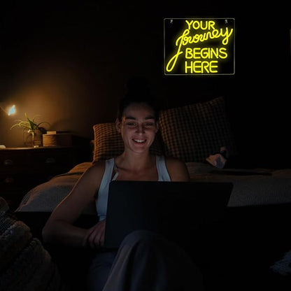NOSUN Journey Begin Neon Sign Wedding Neon Signs for Wall Decor LED Sign Yellow Neon Light Sign Neon Lights with Dimmable Encourage for Bedroom Bar Club Apartment Home Party