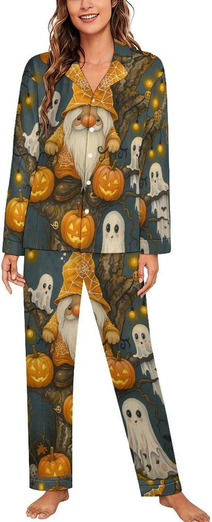 Lemons Leaves Ceramic Style Womens Pajama Set Long Sleeve Pajamas Top And Pants Soft Loungewear Pjs Sets