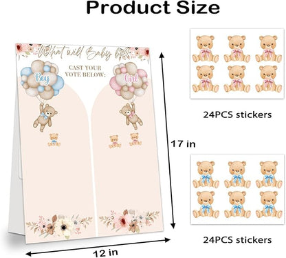Gender Reveal Games Bear Gender Reveal Decorations Gender Reveal Ideas 48 PCs Little Bear Stickers Boy or Girl Games Party Supplies for Gender Reveal Voting Use Gender Reveal Decor