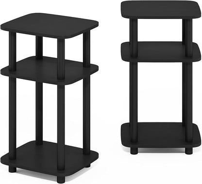 Furinno JUST Side Table Set of 2, 3-Tier Turn-N-Tube End Table with Open Shelf, Round Curve Corner Night Stand, Bedside Table, Easy Assembly, for Living Room, Bedroom, Americano