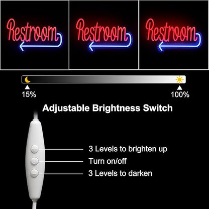 Restroom Neon Sign Toilet Neon Signs for Wall Decor Washroom with Arrow Neon Light Red Blue Bathroom Neon Wall Light Up Signs for WC Bar Restaurant Hotel Shop Decor USB Powered