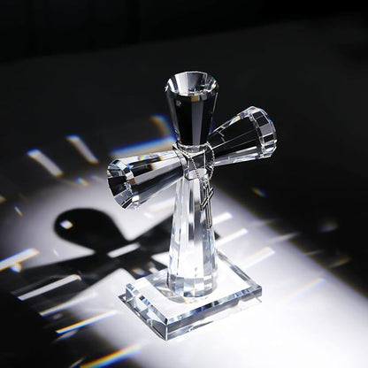 YWHL Handmade Crystal Cross Standing Religious Gifts for Women Men, Glass Cross Collectible Figurines for Home Decoration