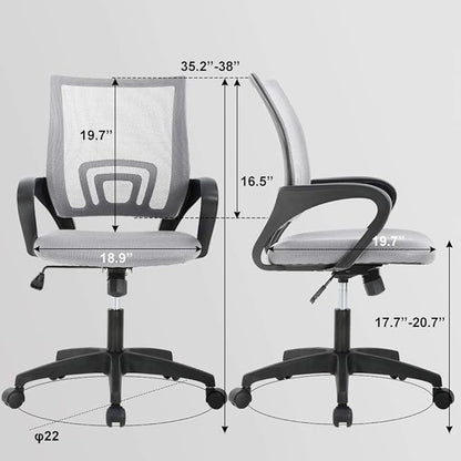 BestOffice | Ergonomic Office Chair | Mid-Back Swivel Desk Chair | Breathable Backrest & Lumbar Support | Adjustable Height | Sponge Seat | Rolling Wheels | Grey | for Adults & Women | Pack of 2
