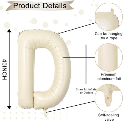 40 Inch Letter Balloons D, Big Custom A-Z Alphabet Foil Name Balloon Cream White, Self Inflating Beige Customize Helium Balloon Letters D for Women Girls Birthday Bride Baby Shower Party Decorations