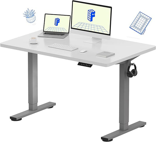 FLEXISPOT EN1 One-Piece Standing Desk with 1-Inch Thick Desktop, 48"x30" Electric Height Adjustable Desk for Home Office & Multi-Device Workstations, White(Silver Frame)