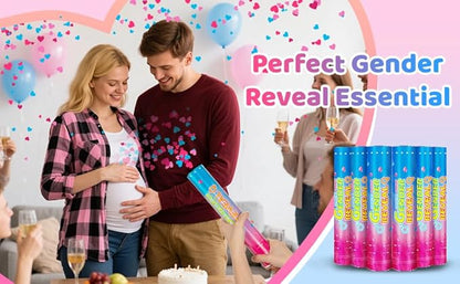 Gender Reveal Confetti Cannons – 6 Pack (3 Blue & 3 Pink) – Baby Gender Reveal Cannon Kit with Heart-Shaped Confetti – Easy Twist Party Poppers for Boy or Girl Baby Reveal Decorations