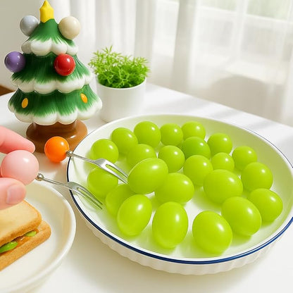 Christmas Fruit Fork Set with Jar- 6pcs Christmas Forks Xmas Creative Tableware Stainless Steel Forks for Fruit Cake Dessert Fork Xmas Decoration Gift for Hostess Instagram-Ready Tableware