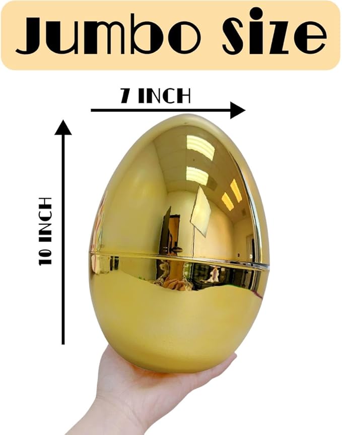 GiftExpress Jumbo Easter Eggs - 10" Tall x 7" Wide Extra Large Empty Plastic Eggs - Perfect Kids & Adult Party Toys for Gift Baskets or Egg Hunt Decor - 2 Piece, Gold
