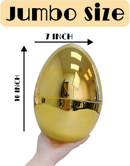 GiftExpress Jumbo Easter Eggs - 10" Tall x 7" Wide Extra Large Empty Plastic Eggs - Perfect Kids & Adult Party Toys for Gift Baskets or Egg Hunt Decor - 2 Piece, Gold