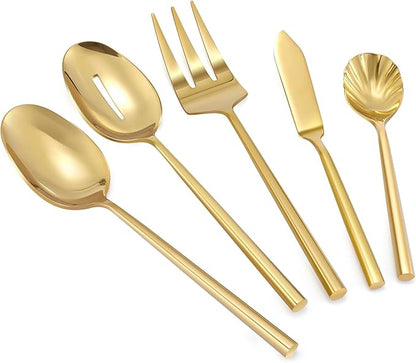 Silverware 45-Piece Gold Flatware Set with Serving Utensils Stainless Steel Thick Heavy Mirror Polished Cutlery Set for Wedding Hotel Restaurant, Service for 8