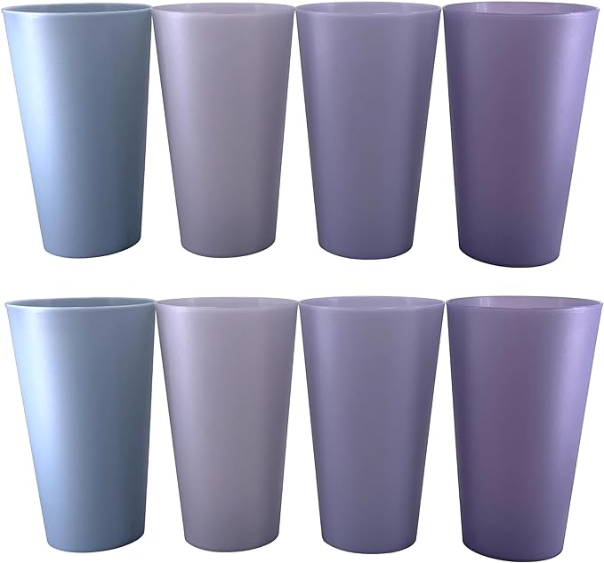 32 oz Plastic Cups Reusable, Unbreakable Plastic Tumblers set of 8, BPA Free Durability & Dishwasher Safe Eco-Friendly Drinks Cup for Kitchen, Home, Office, Outdoor (Grey Stone)
