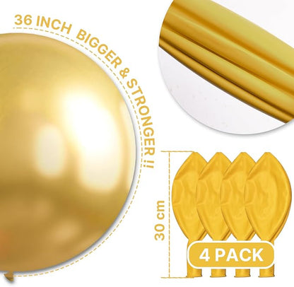 PartyWoo Metallic Gold Balloons 4pcs 36 Inch Extra Large Big Jumbo Giant Chrome Gold Latex Helium Balloons for Graduation Baby Shower Birthday Bachelorette New Year Party Decorations Gold-G101
