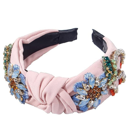 Yusier Baroque Rhinestone Crystal Hairband. 6.1in High, 5.31in Wide, Elastic Material, Exquisite Embroidery, Colorful Rhinestones. Embroidered Hair Hoop for Women. Pink. (1 Count)